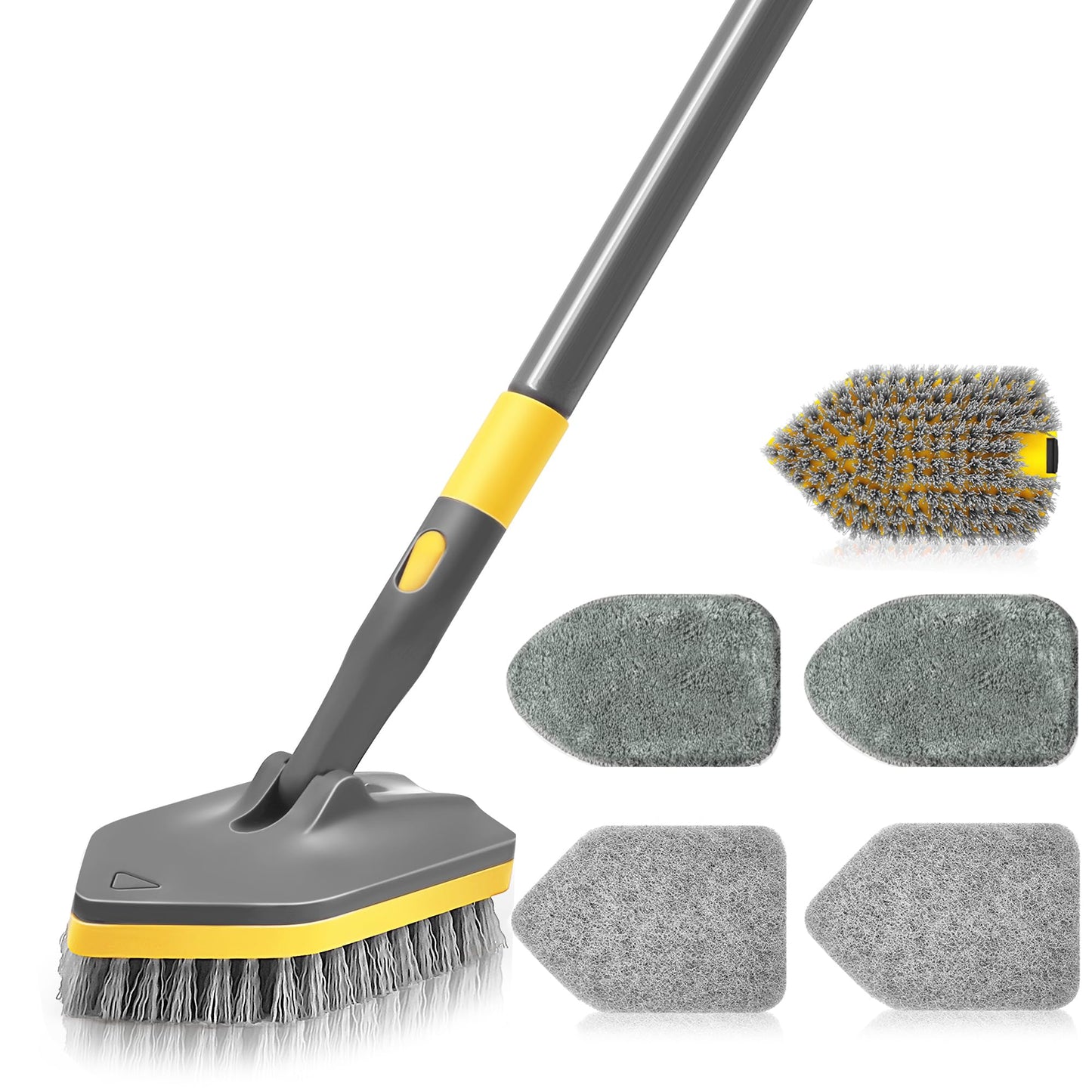 DALIPER Shower Scrubber with Long Handle for Cleaning 56" Extendable 3 in 1 Shower Cleaner Brush Interchangeable Tub Scrub Brush Attachment for Cleaning Bathroom Bathtub Floor Wall